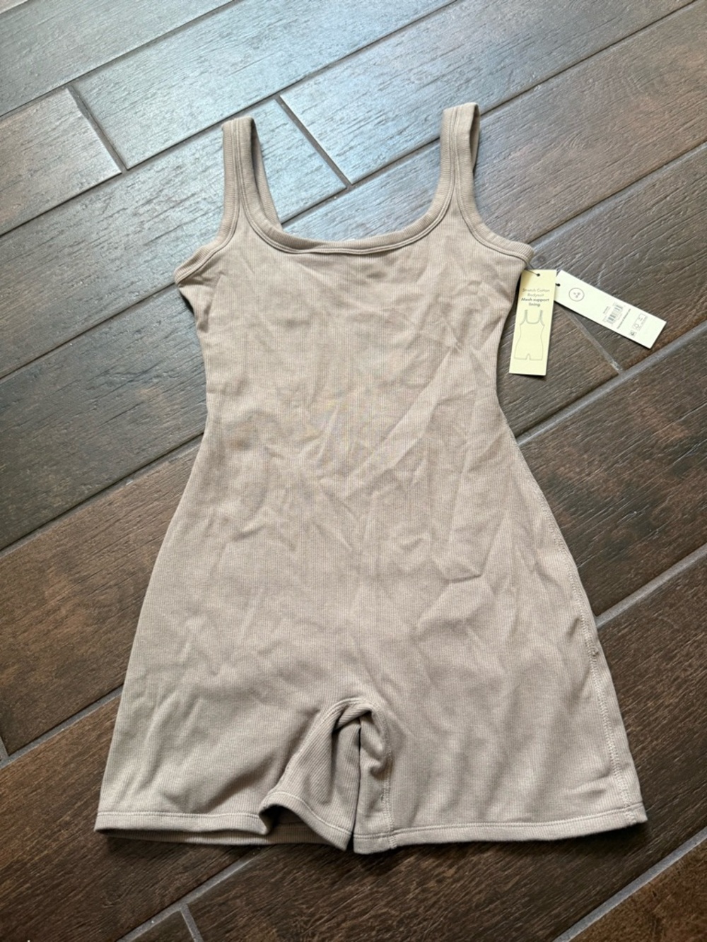 No Boundaries Ribbed Tank Romper - Taupe - Picture 2 of 4